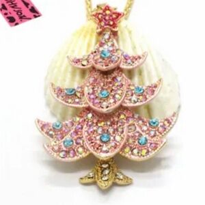 Pink and Gold Christmas Tree Pendant Necklace